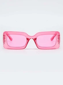 1pc Square Small Frame Classic Fashion Glasses, European And American Style For Summer Beach Vacation,Outdoor,Travel - Hot Pink - View 3