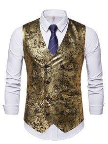 Manfinity AFTRDRK 男士1入組燙金花朵和佩斯利印花馬甲 - 金色 - 查看 3