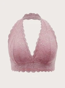 大碼蕾絲貝殼邊無鋼圈內衣 - 藕粉色 - 查看 1