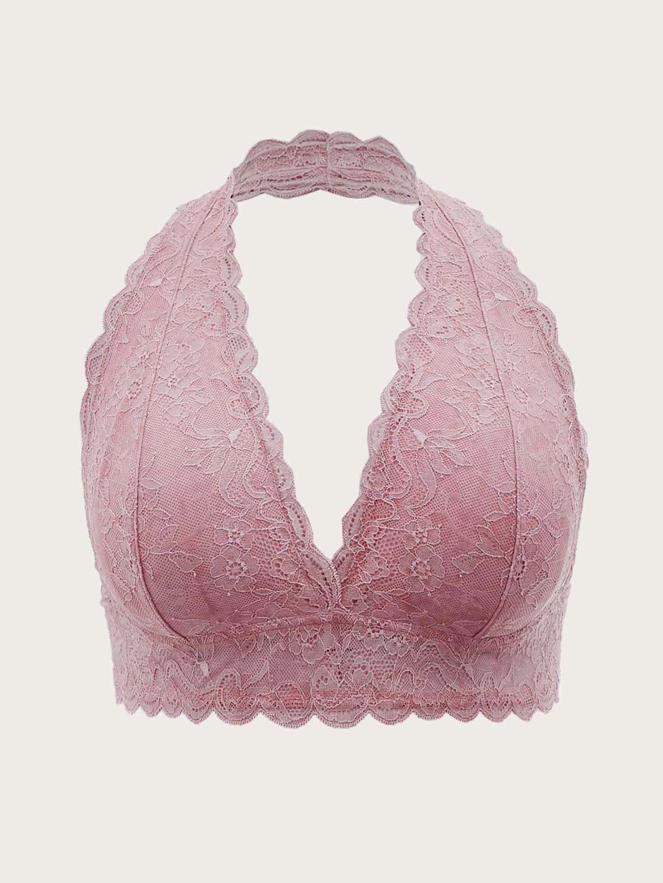 大碼蕾絲貝殼邊無鋼圈內衣 - 藕粉色 - 查看 1