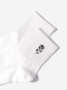 1 Par De Calcetines Hasta La Pantorrilla Con Estampado De Rosas Adecuados Para El Día De San Valentín - Blanco - Ver 2