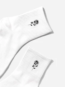 1 Par De Calcetines Hasta La Pantorrilla Con Estampado De Rosas Adecuados Para El Día De San Valentín - Blanco - Ver 3