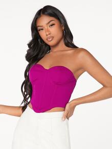 SHEIN BAE Solid High Low Tube Top - Hot Pink - View 2