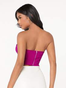 SHEIN BAE Solid High Low Tube Top - Hot Pink - View 3