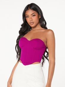 SHEIN BAE Solid High Low Tube Top - Hot Pink - View 4