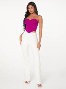 SHEIN BAE Solid High Low Tube Top - Hot Pink - View 5