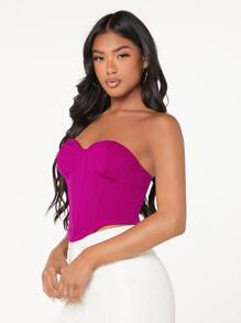 SHEIN BAE Solid High Low Tube Top - Hot Pink - View 6