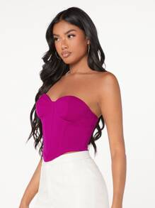 SHEIN BAE Solid High Low Tube Top - Hot Pink - View 7