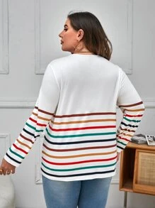 SHEIN LUNE Áo thun Plus size Khối Màu Sọc Giải trí - trắng - Xem 2
