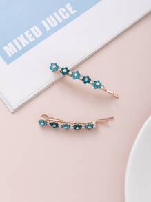 2pcs Rhinestone Flower Decor Bobby Pin Cute Hair Clips Claw Clips Hair Barrettes, School Stuff, Looks Of Party, Hair Accessories, Head Accessories - Multicolor - View 2