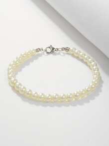 1條時尚男款人造珍珠手鏈,日常裝飾 - 白色 - 查看 3