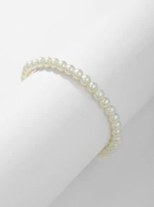 1條時尚男款人造珍珠手鏈,日常裝飾 - 白色 - 查看 2