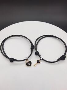10pcs Leather & Alloy Handcrafted Black Key Lock Braided Adjustable Couple Bracelet, Unisex For Daily Wear, Gift For Holidays