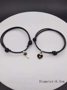 10pcs Leather & Alloy Handcrafted Black Key Lock Braided Adjustable Couple Bracelet, Unisex For Daily Wear, Gift For Holidays