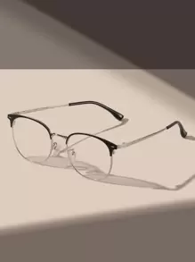 Metal Half Frame Square Black Gold Eyeglasses - Multicolor - View 1