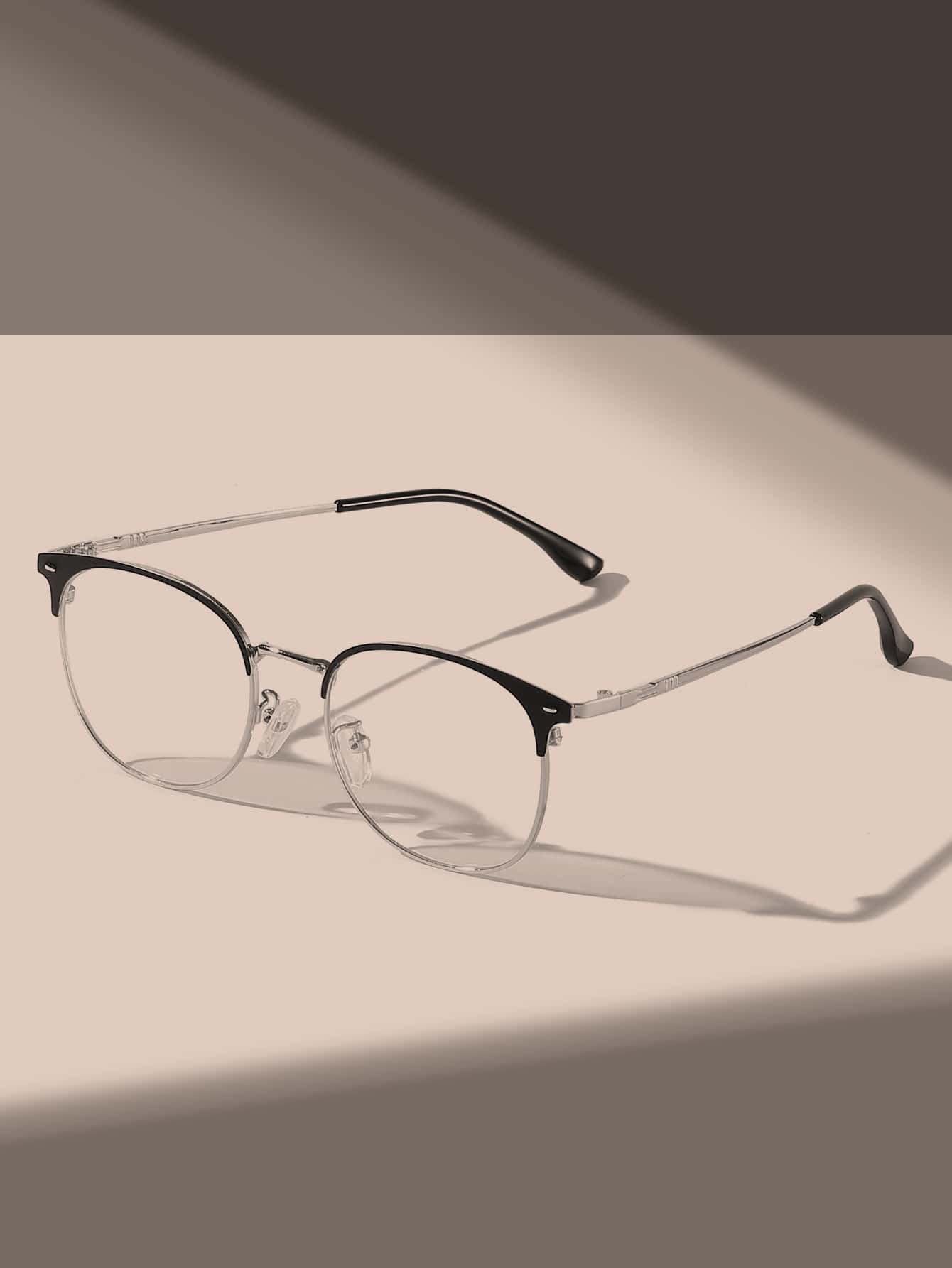 Metal Half Frame Square Black Gold Eyeglasses - Multicolor - View 1