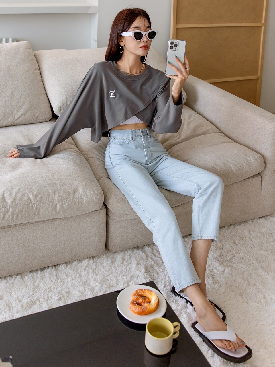 Letter Embroidery Batwing Sleeve Tee