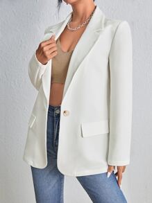 BizChic Lapel Neck Solid Blazer Workwear - Beige - View 4