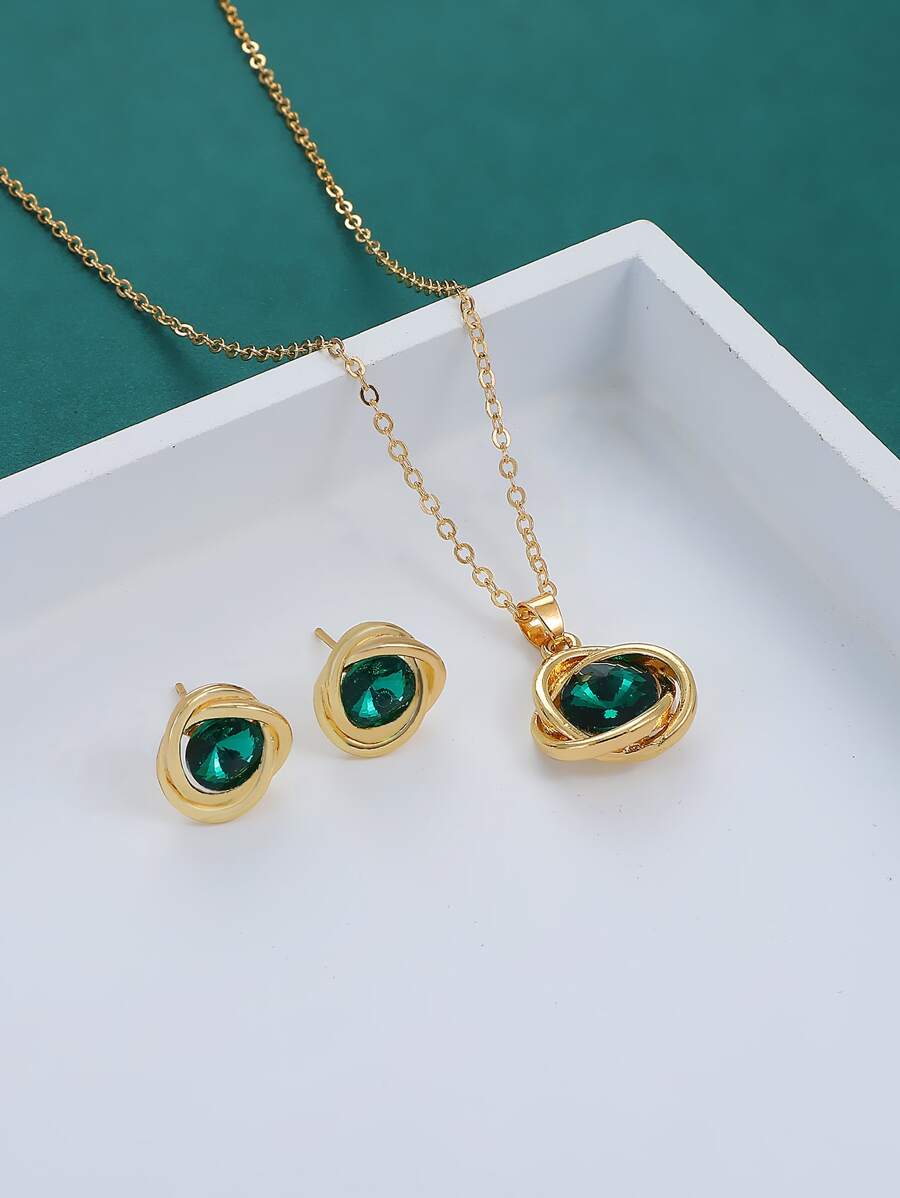 3入組水鑽裝飾首飾套裝