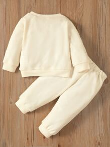 Baby Letter Embroidery Pullover & Joggers - Beige - View 2