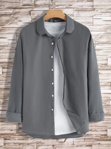 Manfinity Homme 男士前紐扣襯衫不帶T恤 - 灰色 - 查看 1