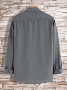 Manfinity Homme 男士前紐扣襯衫不帶T恤 - 灰色 - 查看 2