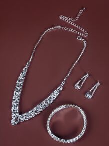 4 piezas Set joya con diseño de diamante de imitación