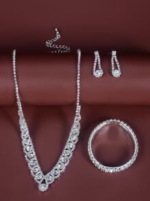 4 piezas Set joya con diseño de diamante de imitación