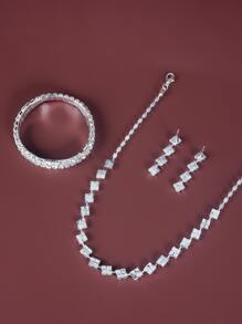 4入組水鑽裝飾首飾套裝 - 銀色 - 查看 3