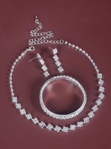 4入組水鑽裝飾首飾套裝 - 銀色 - 查看 6