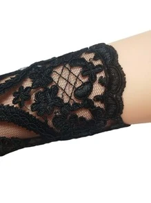 Floral Lace Mittens Gloves - Black - View 3