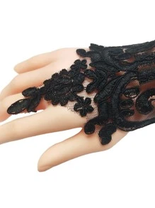 Floral Lace Mittens Gloves - Black - View 4
