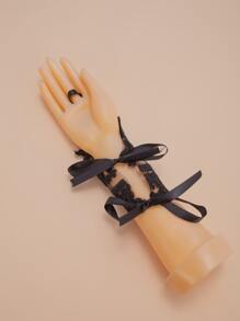 Floral Lace Mittens Gloves - Black - View 6