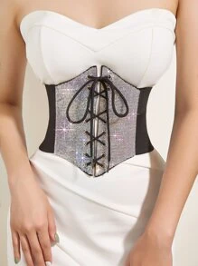 1 件女士彩色 AB 水钻装饰六角形腰带束腰带