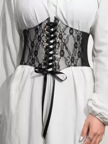 1pc Grommet Lace Up Front Corset Belt Halloween Waist Trainer Valentine's Day Accessories For Ladies For Dress Western Cowboy Cowgirl Country Wear Vintage Black Belt Women Corset Belt For Dress,Waist Trainer Waist-Shaping For Waist Slimming And Tummy Control - Black - View 1