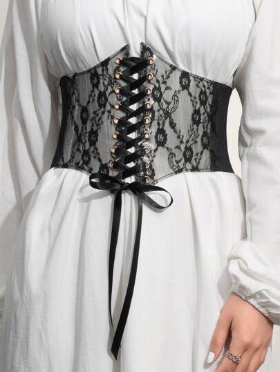 1 件套索环系带前束腹腰带万圣节腰部训练器情人节女士配饰西部牛仔女牛仔乡村服饰复古黑色腰带女式束腹腰带，腰部训练器，塑腰，瘦腰收腹