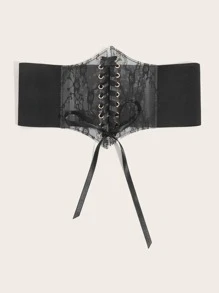 1pc Grommet Lace Up Front Corset Belt Halloween Waist Trainer Valentine's Day Accessories For Ladies For Dress Western Cowboy Cowgirl Country Wear Vintage Black Belt Women Corset Belt For Dress,Waist Trainer Waist-Shaping For Waist Slimming And Tummy Control - Black - View 2