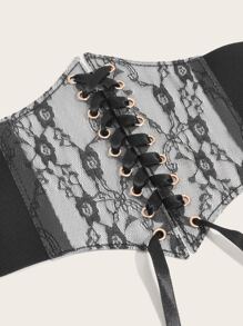 1pc Grommet Lace Up Front Corset Belt Halloween Waist Trainer Valentine's Day Accessories For Ladies For Dress Western Cowboy Cowgirl Country Wear Vintage Black Belt Women Corset Belt For Dress,Waist Trainer Waist-Shaping For Waist Slimming And Tummy Control - Black - View 4