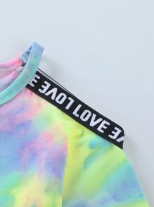 SHEIN 小女童紮染字母織帶套頭衫和運動褲 - 彩色 - 查看 4
