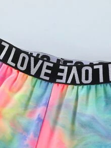 SHEIN 小女童紮染字母織帶套頭衫和運動褲 - 彩色 - 查看 5