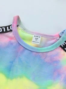 SHEIN 小女童紮染字母織帶套頭衫和運動褲 - 彩色 - 查看 6