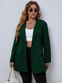 EMERY ROSE Plus Solid Button Through Blazer Graduation,Back To School,Teacher Outfits For Women Fall Cloth For Women Autumn - Dark Green - View 3
