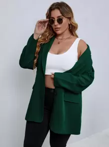 EMERY ROSE Plus Solid Button Through Blazer Graduation,Back To School,Teacher Outfits For Women Fall Cloth For Women Autumn - Dark Green - View 4