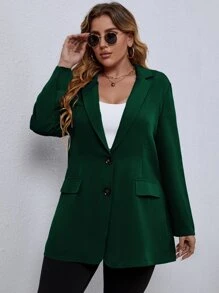 EMERY ROSE Plus Solid Button Through Blazer Graduation,Back To School,Teacher Outfits For Women Fall Cloth For Women Autumn - Dark Green - View 5