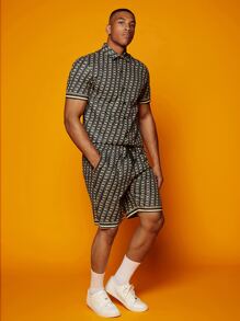 Manfinity AFTRDRK Bộ hai mảnh Nam Dây kéo Túi Nút phía trước Tất cả trên in Giải trí - màu đen - Xem 6