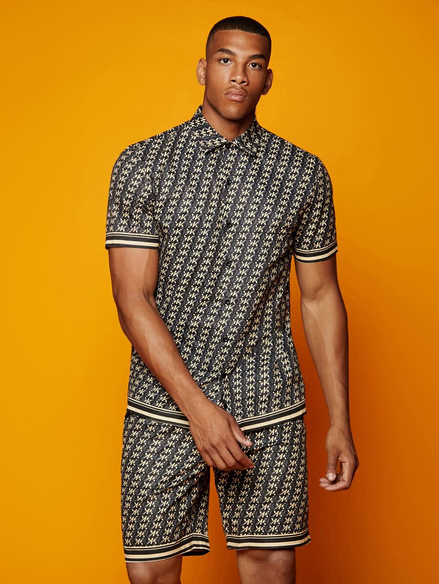 Manfinity AFTRDRK Bộ hai mảnh Nam Dây kéo Túi Nút phía trước Tất cả trên in Giải trí - màu đen - Xem 1