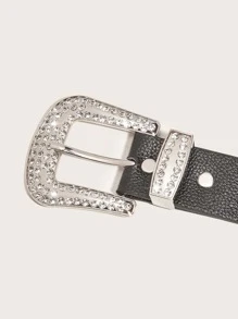 Rhinestone & Flower Decor Western Buckle Belt - Black - View 5