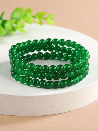 3pcs 0.6cm Jade Green Color Bracelets For Women, Suitable For Daily Wear, Gift For Girlfriend, Fairy Style, Bohemian Fresh Design