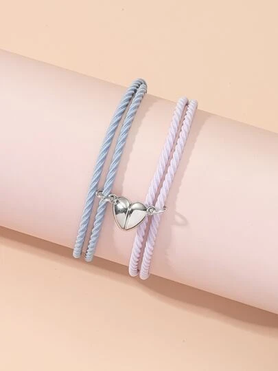 2 件情侣磁性心形装饰手链情人节