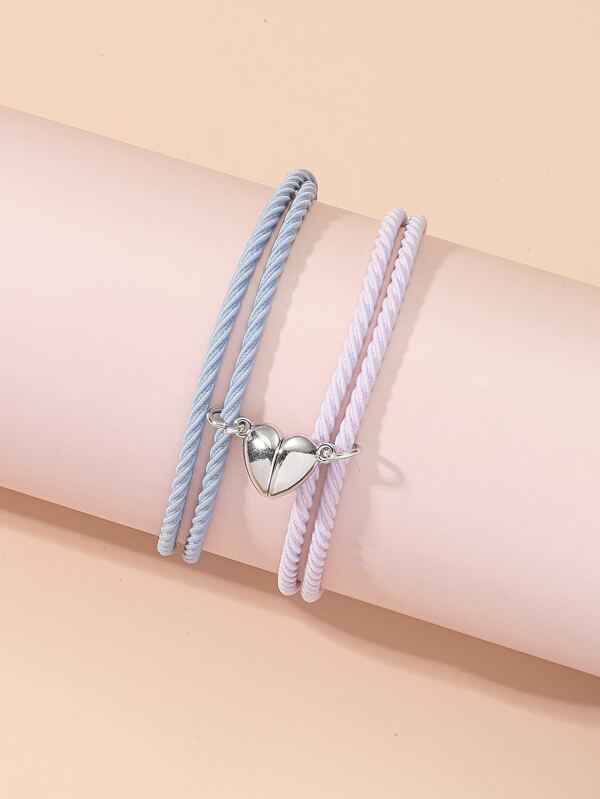 2 peças Bracelete Decorativo de Coração Magnético para Casais no Dia dos Namorados
